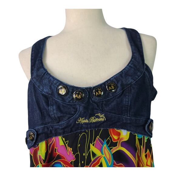 Apple Bottoms Multi Color Maxi Dress Denim Top Fairy Abstract Print Small 2 - Picture 3 of 5
